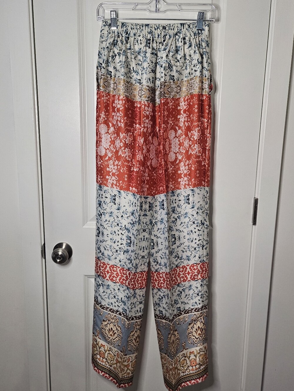 Zara Boho Straight Leg Palazzo Pants S Patchwork Floral Festival Coastal Flowy - Picture 3 of 13